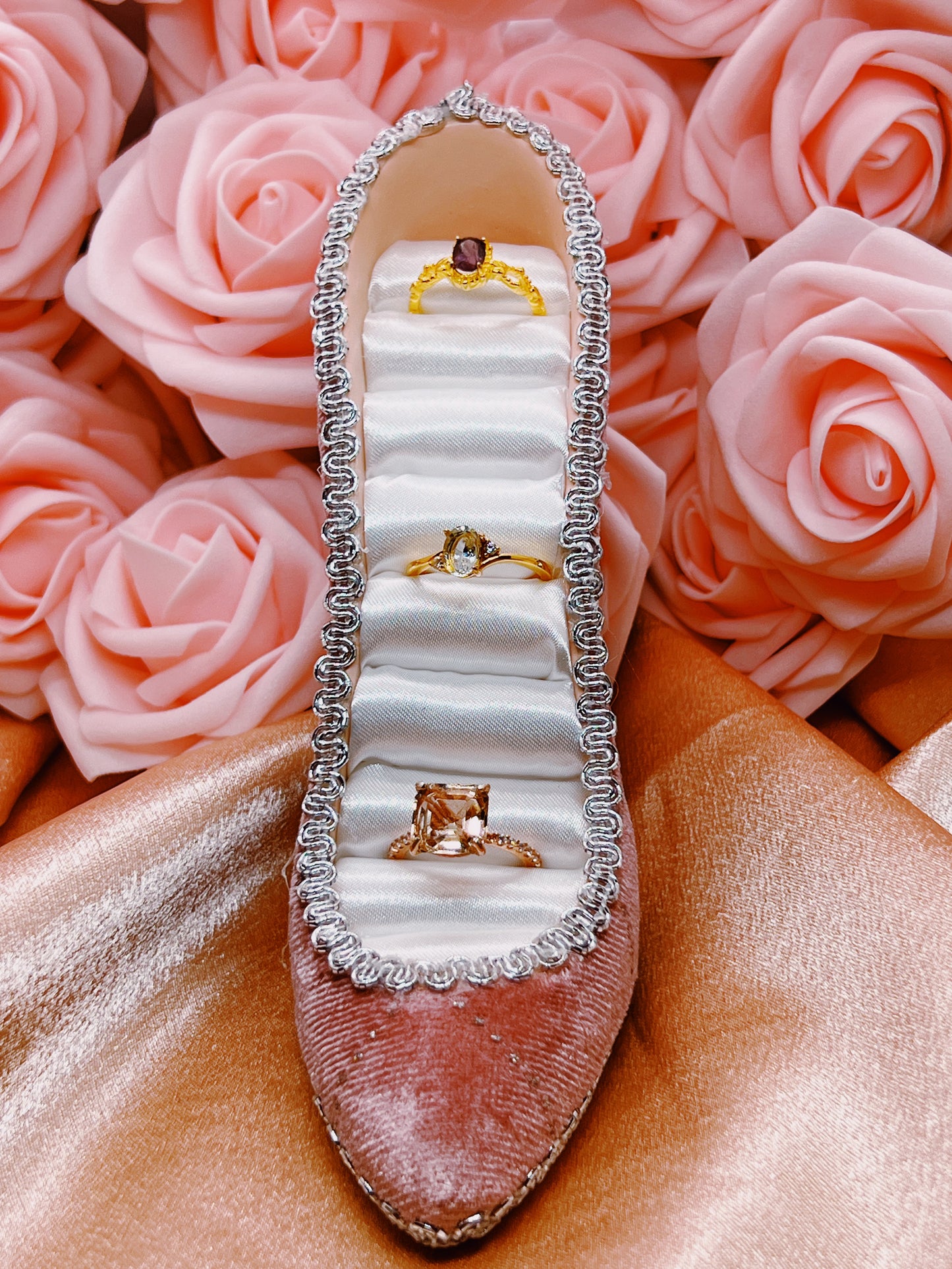 Aphrodite’s Gentle Radiance 4.91 Ct Asscher Cut Peach Topaz Rose Gold Ring - Aphrodite’s Winter Glow