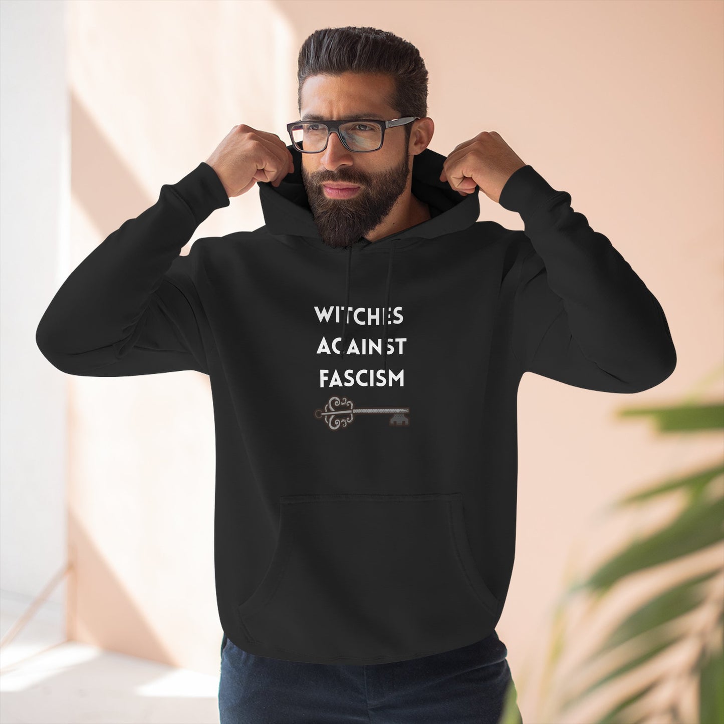 Witches Against Fascism Fleece Hoodie — 'Spell' Back Graphic