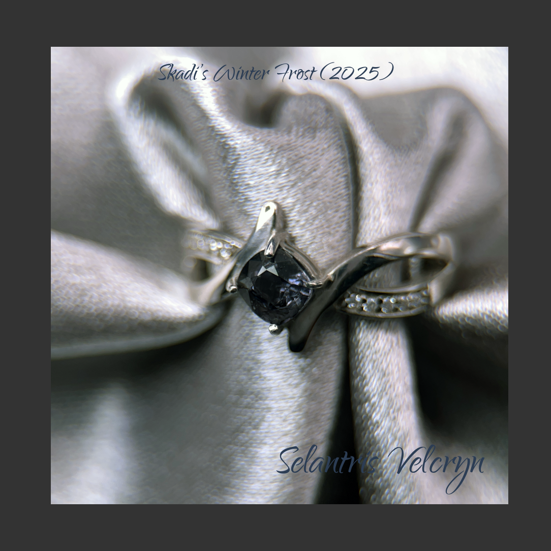 Twilight Edge – .70ct Grey Spinel 5mm Infinity Twist Ring | Skadi’s Winter Frost