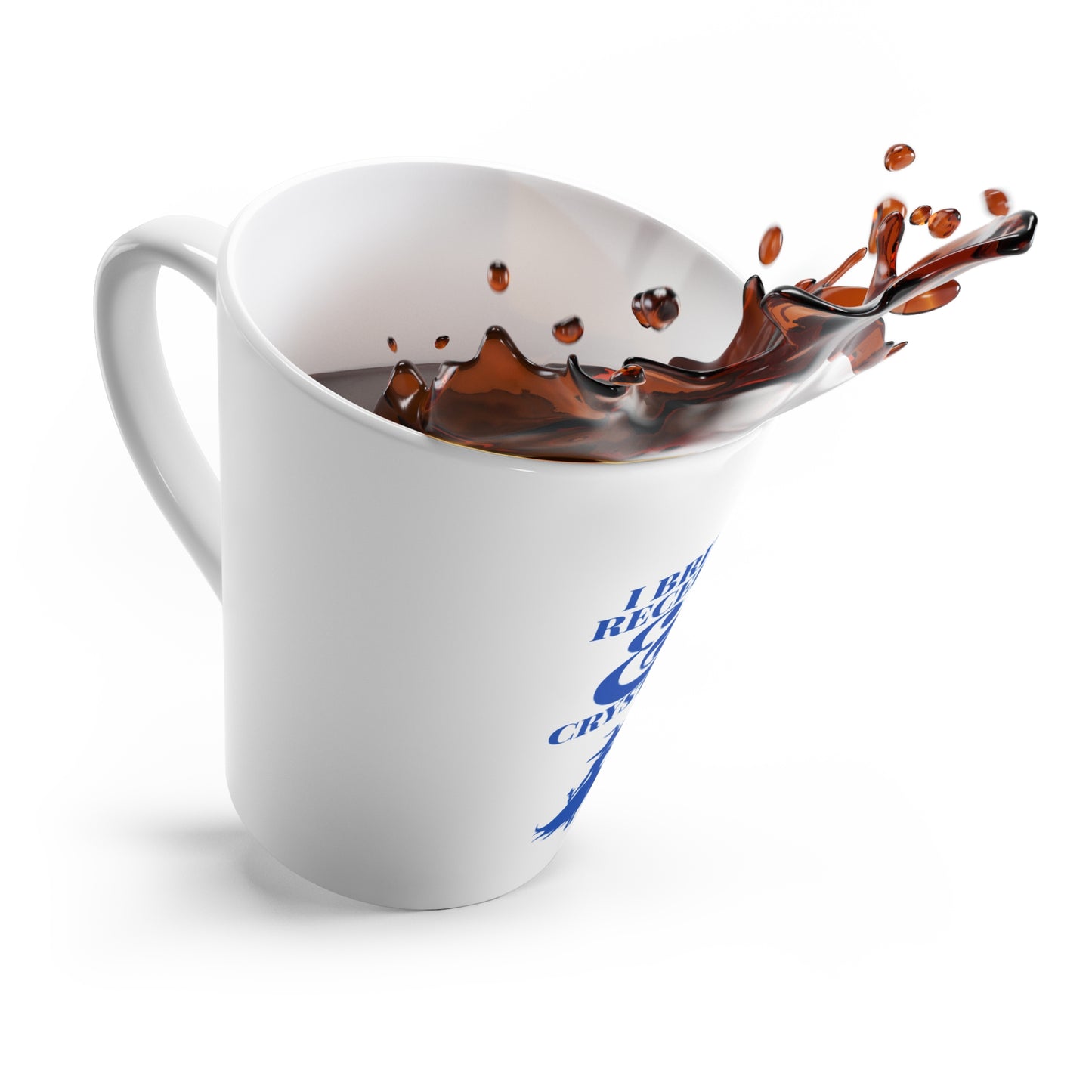 I Bring Receipts & Crystals – Witchy Latte Mug, 12oz White Ceramic (Sapphire Blue)