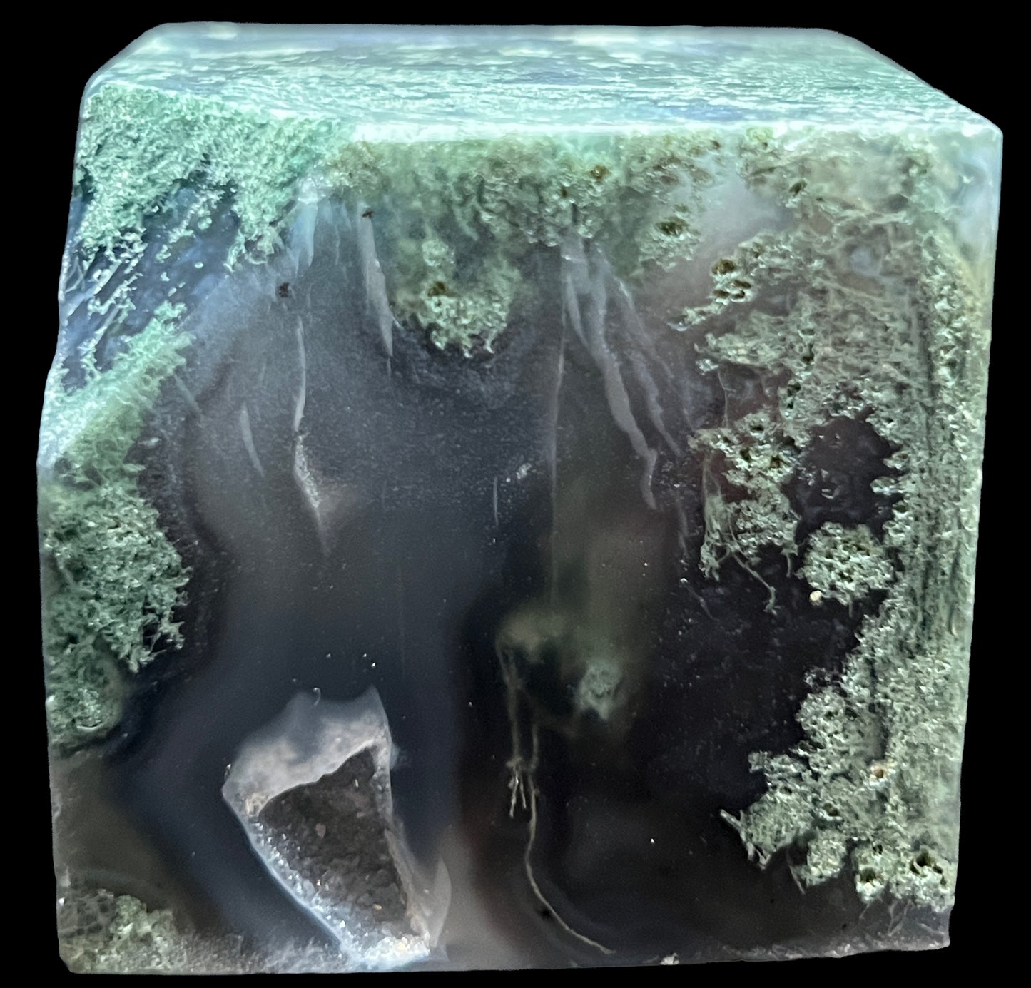 Aphrodite’s Garden Stone - Moss Agate Dendritic Druzy Specimen – Aphrodite’s Winter Glow