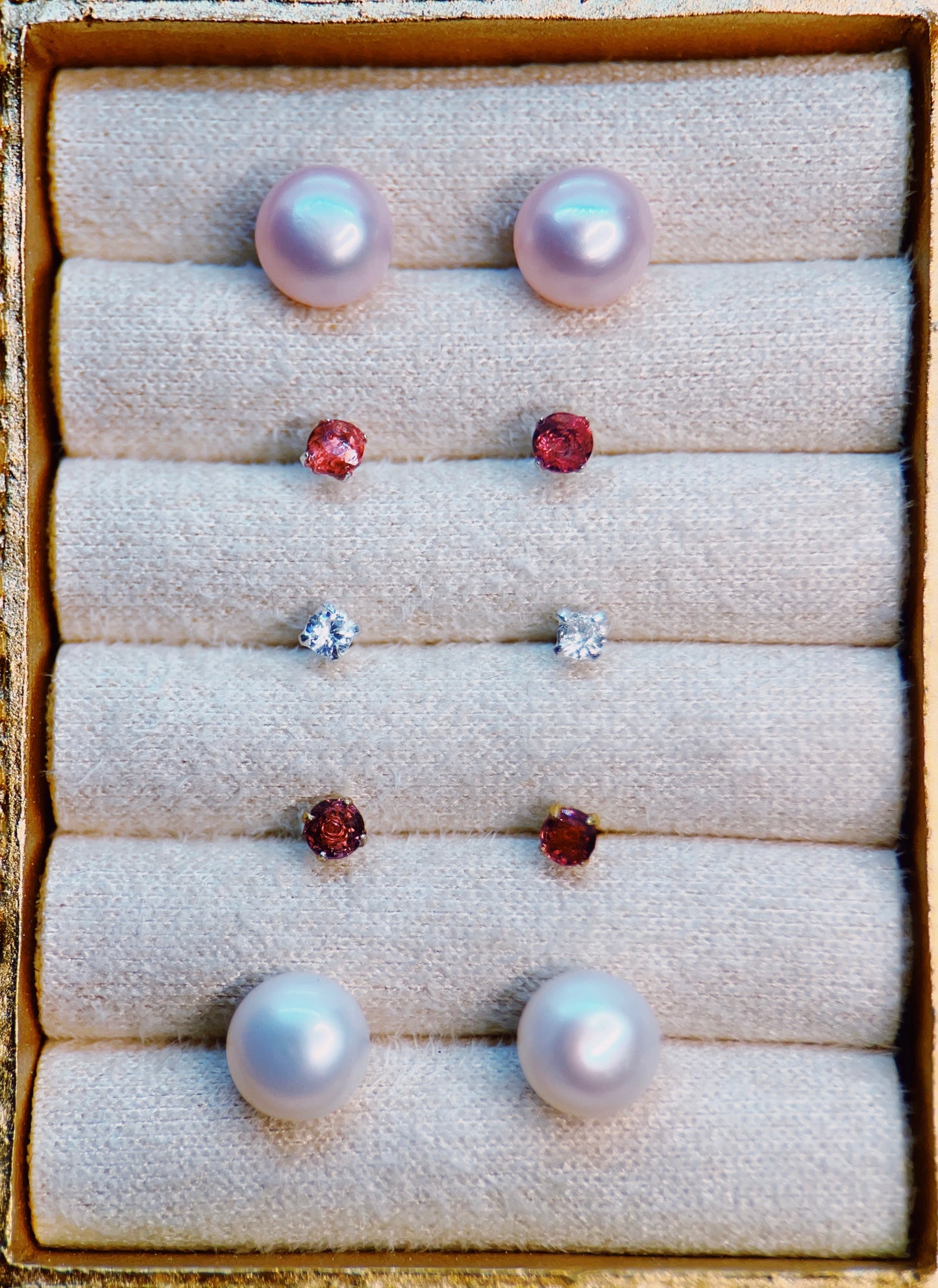 Held in Luster 7-7.5 m White Freshwater Pearl Stud Earrings - Aphrodite’s Winter Glow