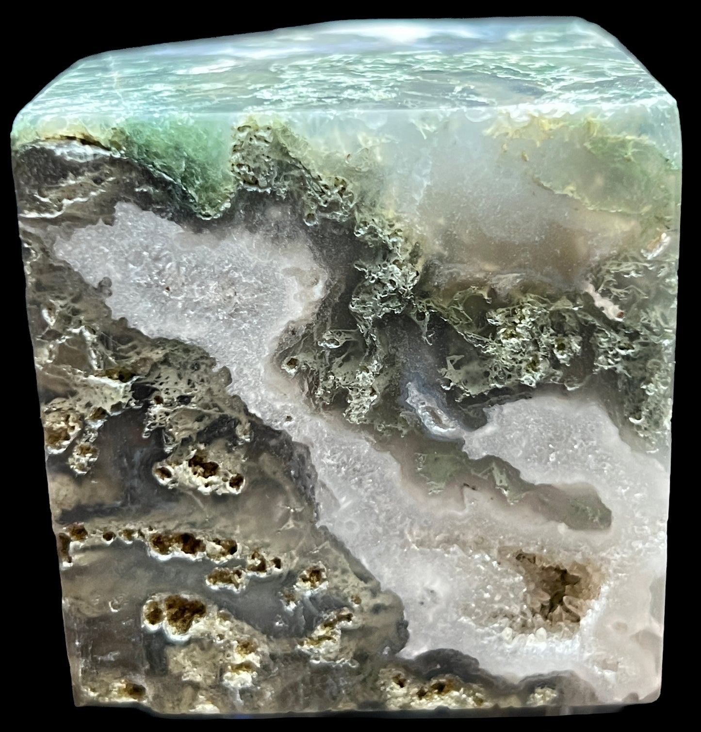 Aphrodite’s Garden Stone - Moss Agate Dendritic Druzy Specimen – Aphrodite’s Winter Glow