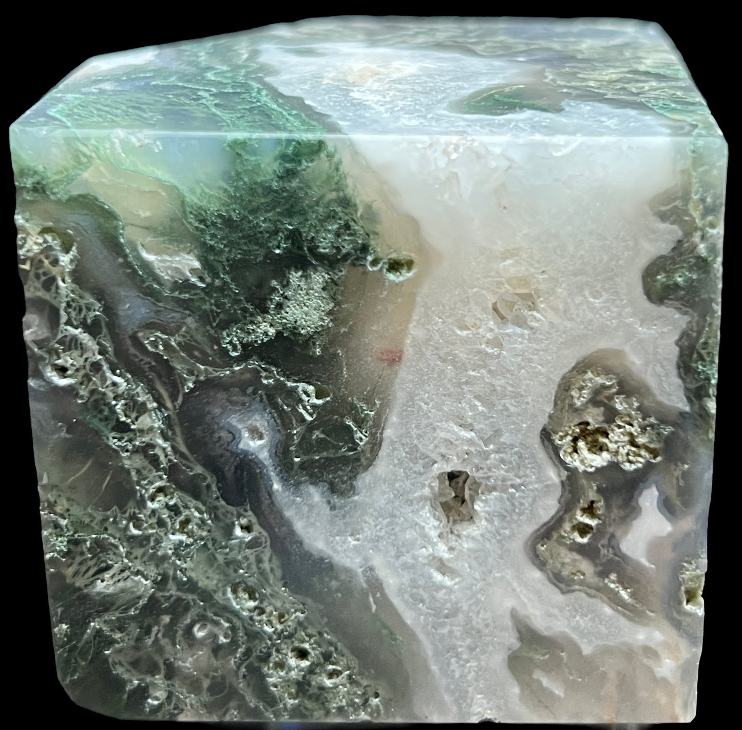 Aphrodite’s Garden Stone - Moss Agate Dendritic Druzy Specimen – Aphrodite’s Winter Glow