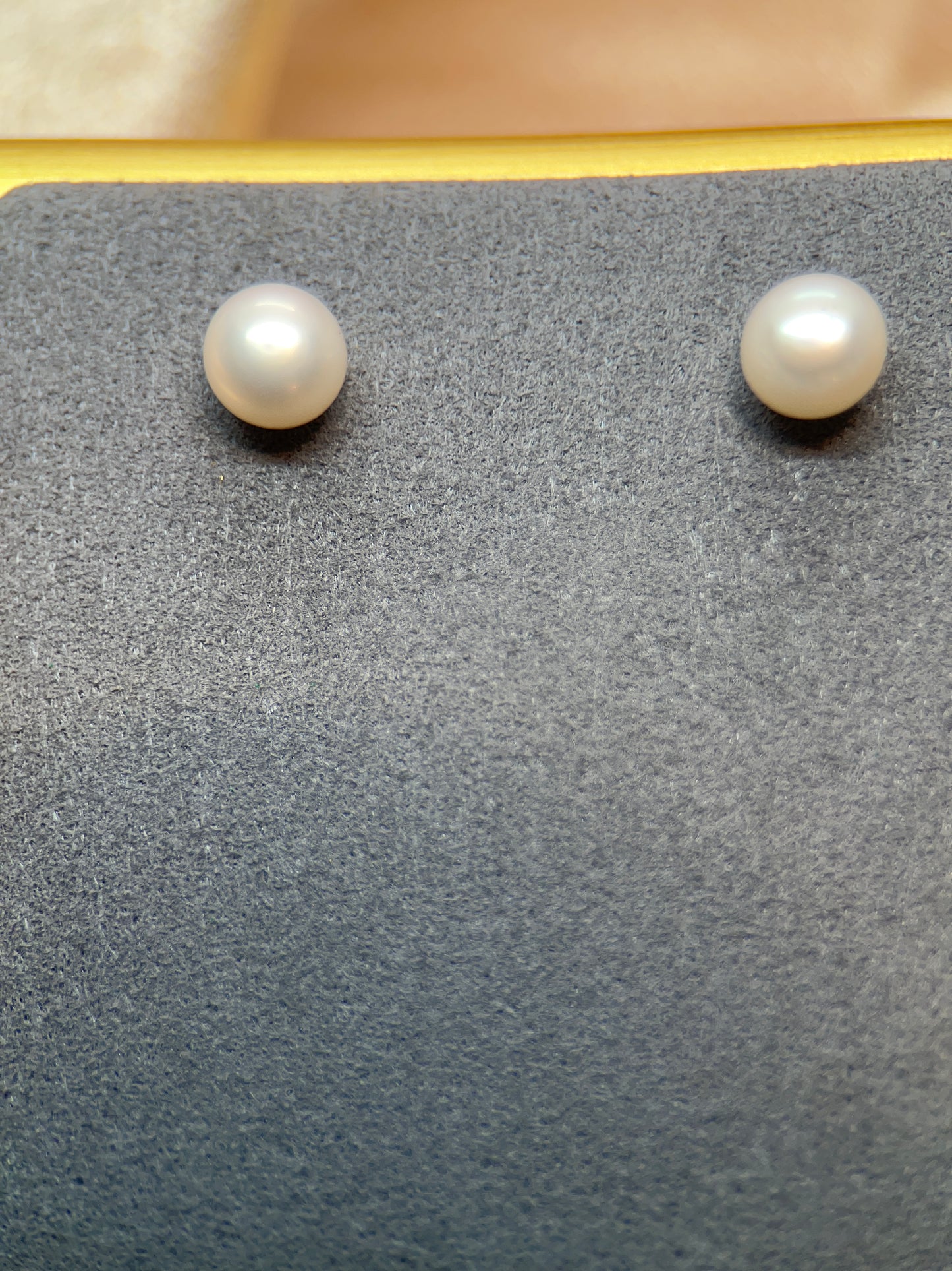 Held in Luster 7-7.5 m White Freshwater Pearl Stud Earrings - Aphrodite’s Winter Glow