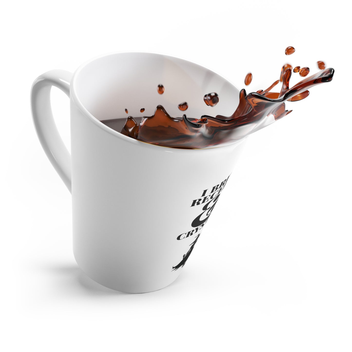 I Bring Receipts & Crystals – Witchy Latte Mug, 12oz White Ceramic (Black)