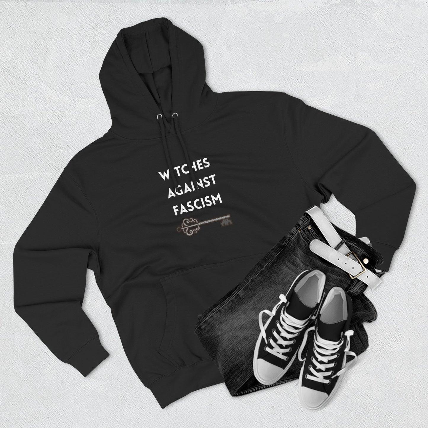 Witches Against Fascism Fleece Hoodie — 'Spell' Back Graphic