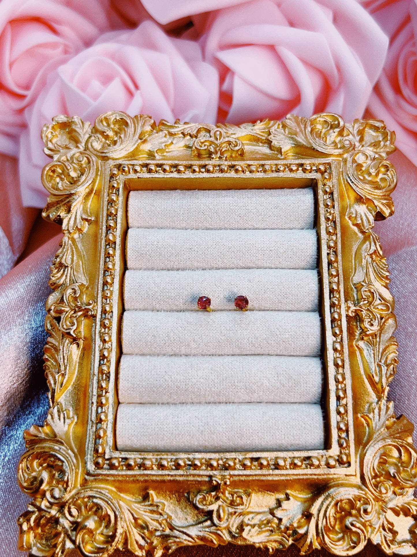 Aphrodite’s Chosen Pink Sapphire Stud Earrings 3 mm - Aphrodite’s Winter Glow