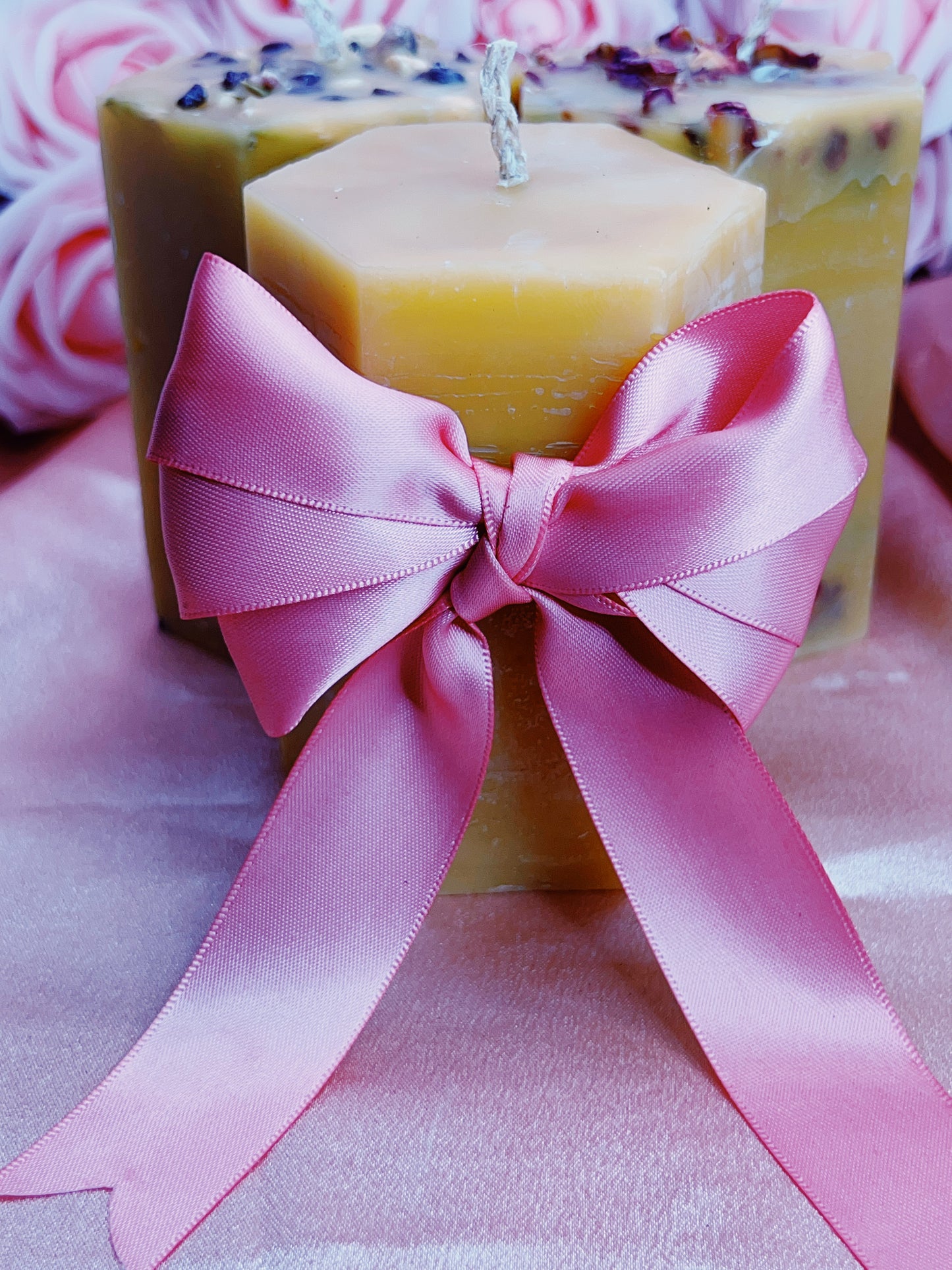 Pure Beeswax Hexagonal Pillar Candle 100% Hand Poured Natural Beeswax - Aphrodite’s Winter Glow