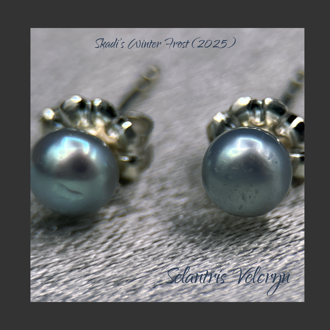 Frosted Moons – Frost Blue Freshwater Pearl Sterling Silver Studs | Skadi’s Winter Frost