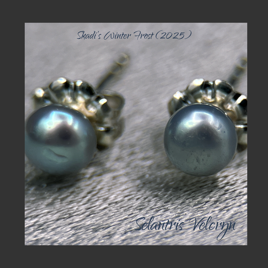 Frosted Moons – Frost Blue Freshwater Pearl Sterling Silver Studs | Skadi’s Winter Frost