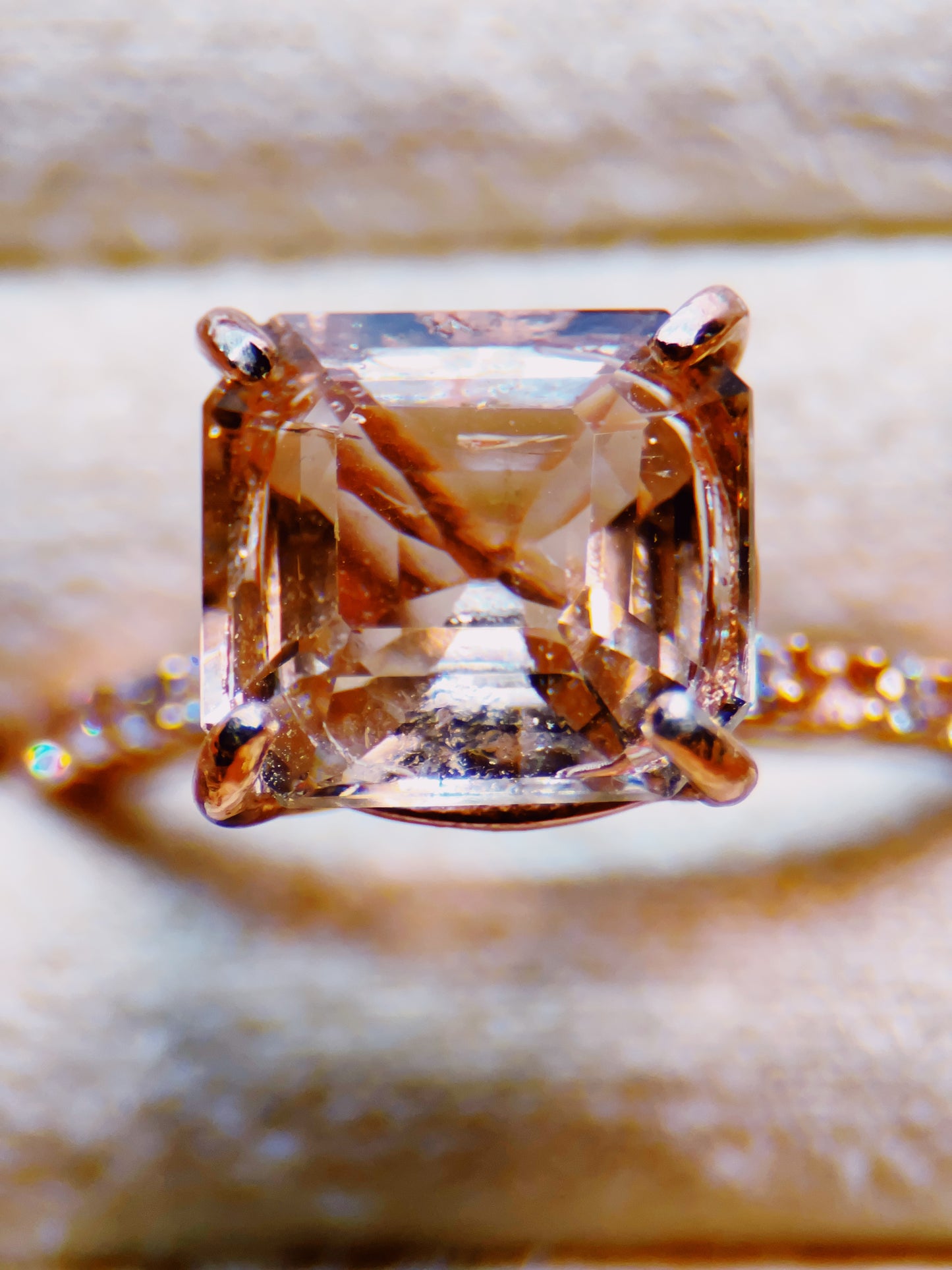 Aphrodite’s Gentle Radiance 4.91 Ct Asscher Cut Peach Topaz Rose Gold Ring - Aphrodite’s Winter Glow