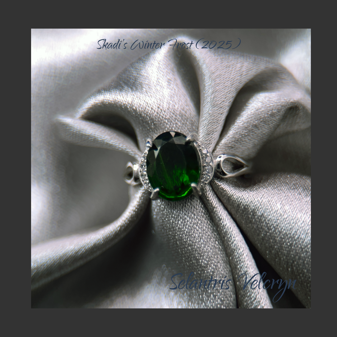 Verdant Guardian – 2.27ct Deep Green Diopside Boundary Ring | Skadi’s Winter Frost