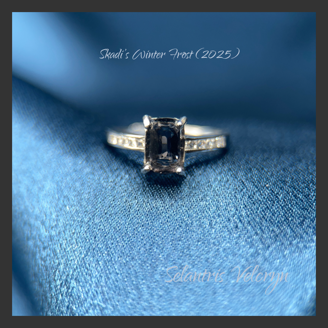 Shadow Guardian | Dark Purple Grey Spinel 1.38 ct Adjustable Sterling Ring | Skadi’s Winter Frost