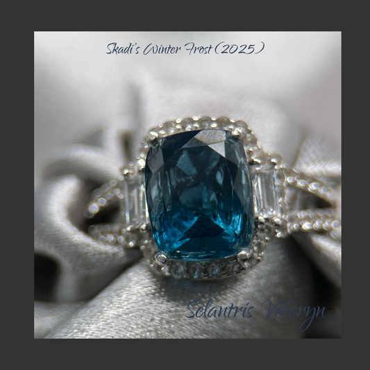 Frost Fire – 3.75ct London Blue Topaz Halo Ring with White Topaz | Skadi’s Winter Frost