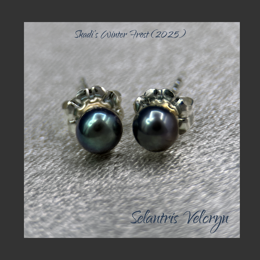 Nocturne Tides – Peacock Freshwater Pearl Sterling Silver Studs | Skadi’s Winter Frost