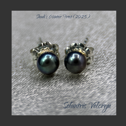 Nocturne Tides – Peacock Freshwater Pearl Sterling Silver Studs | Skadi’s Winter Frost