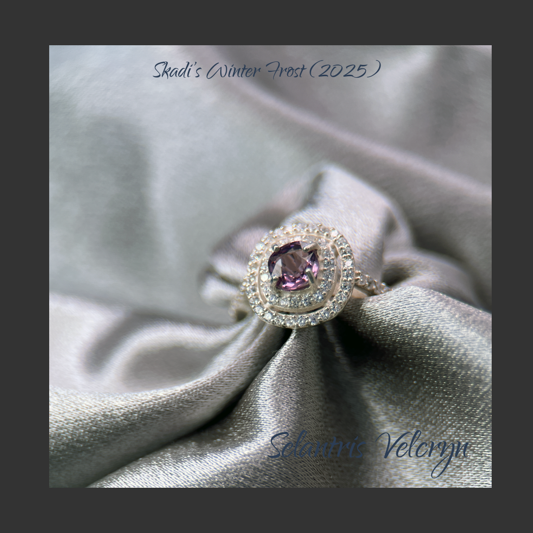 Arctic Ember – .75ct Mogok Purple Spinel Halo Ring | Skadi’s Winter Frost
