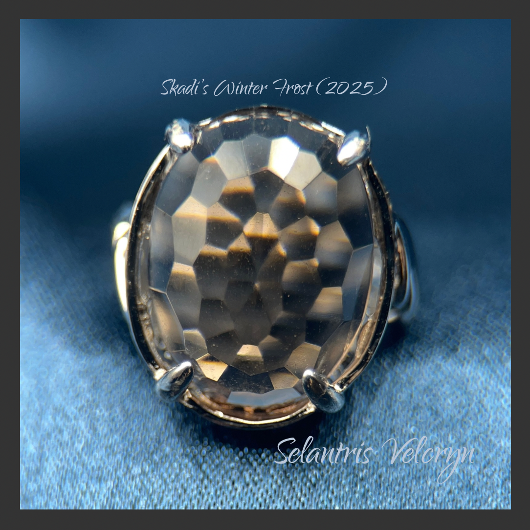 Grounded Shadow | Smoky Quartz 14.15 cts Shadow Anchor Ring in Rhodium Plated Sterling Silver | Skadi's Winter Frost