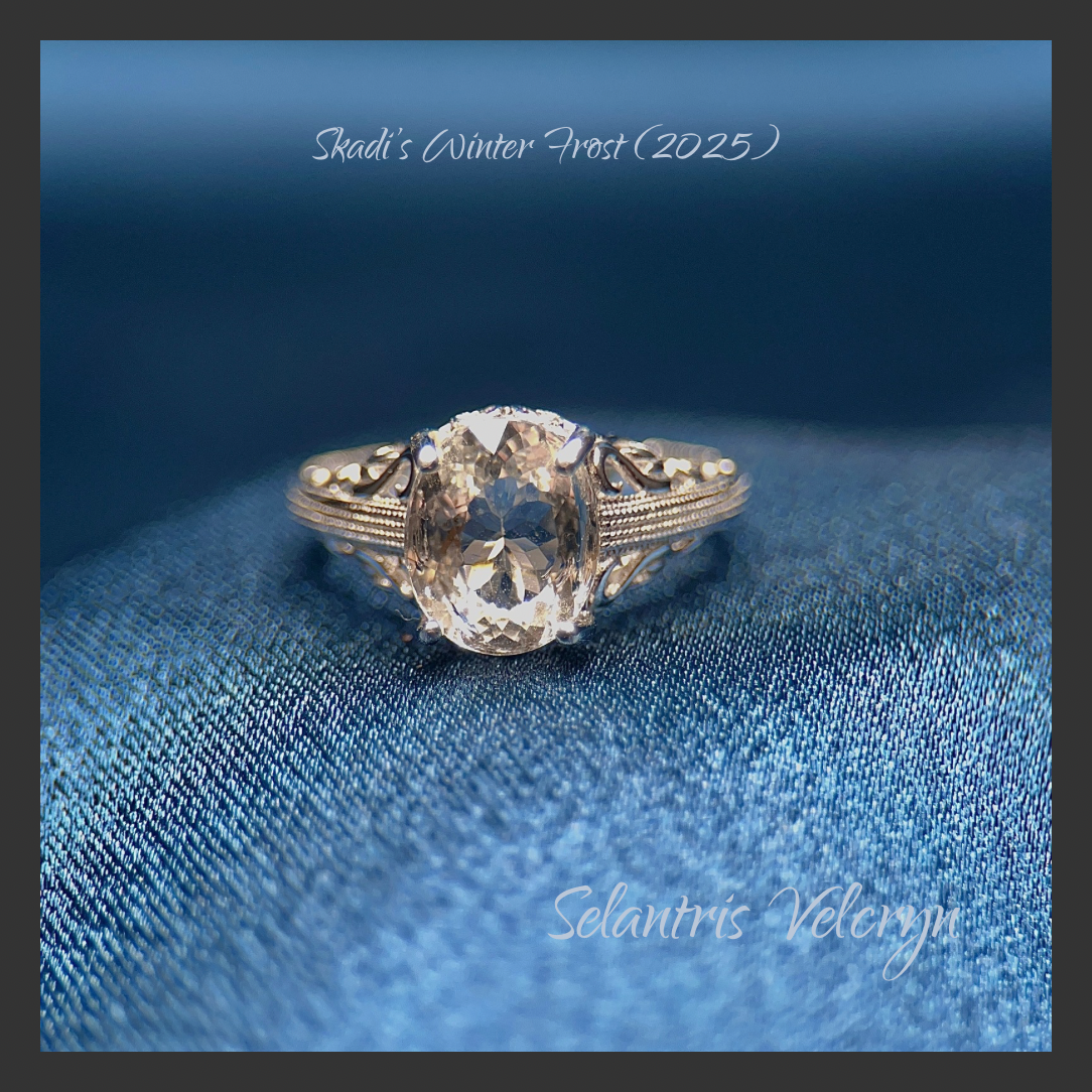 White Topaz Oval Art Deco Ring 3.65 ct in Rhodium Plated Sterling Silver | Skadi's Winter Frost