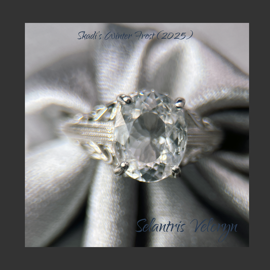 Frosted Precision – 3.65ct White Topaz Oval Art Deco Ring | Skadi’s Winter Frost